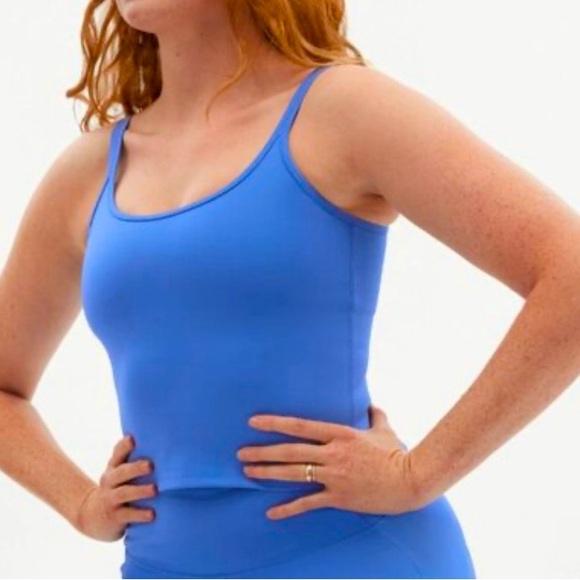 Girlfriend Collective Blue Gemma Scoop Tank Top with Built-In Bra Plus Size XXL - Picture 15 of 15